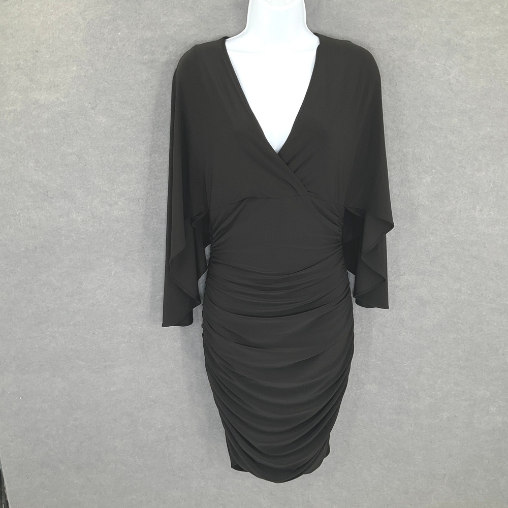 White House Black Market Womens Midi Dress Ruched Black Bodycon Sz S Party